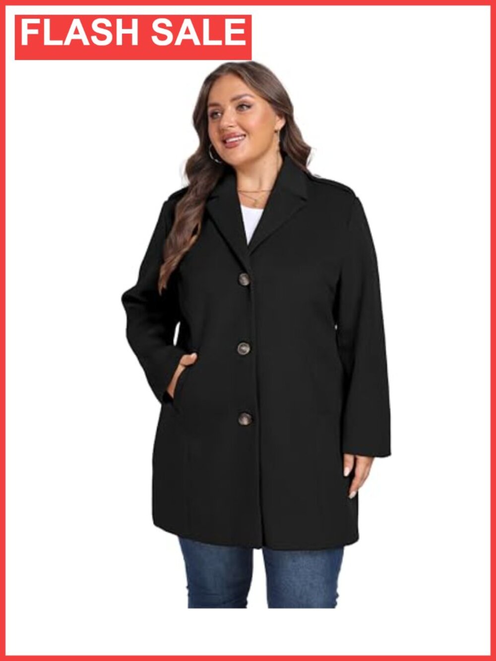 Women's Winter Wool Coat Plus Size Notch Lapel Single-Breasted Peacoat